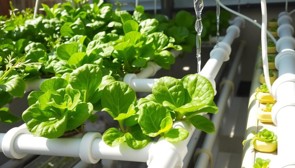 Plantio de hortaliças em sistema hidropônico